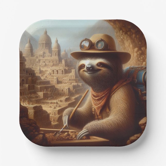 Plato De Papel Arqueólogo Sloth (Anverso)