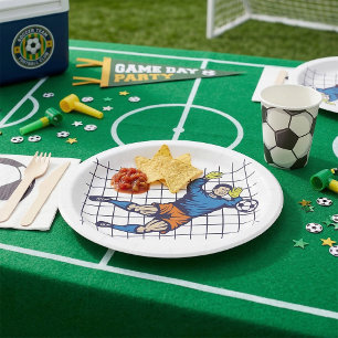 Plato De Papel Arquero de fútbol haciendo una atajada en plancha