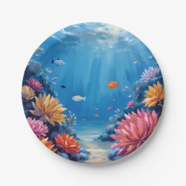 Plato De Papel Arrecife de Coral Bajo el Mar Pintura del Océano