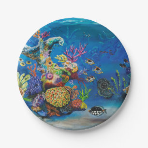 Plato De Papel Arrecife de coral de 7 mares (dejado)