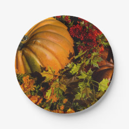 Plato De Papel Arreglo de calabaza y crisantemo