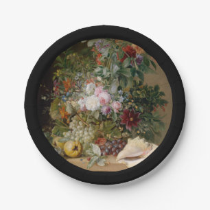 Plato De Papel Arreglo de flores y conchas marinas