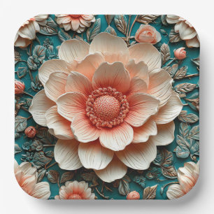 Plato De Papel Arreglo floral 3D artístico