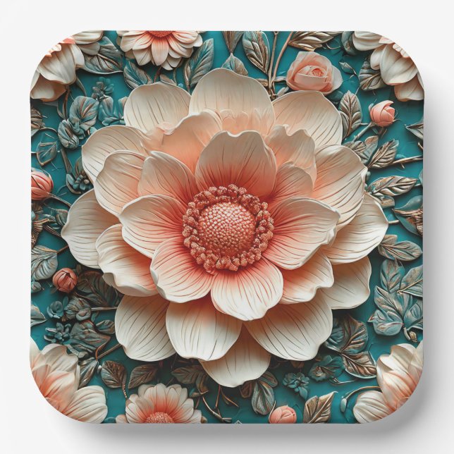Plato De Papel Arreglo floral 3D artístico (Anverso)