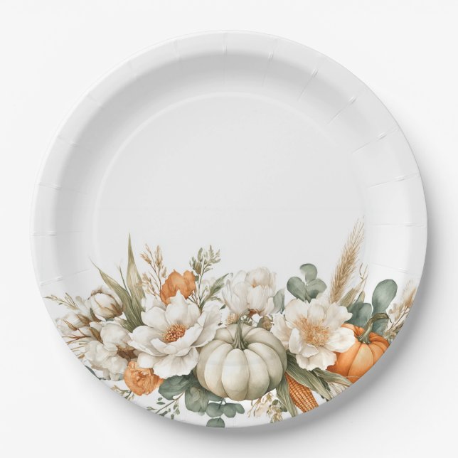Plato De Papel Arreglo floral de Boho Autumn (Anverso)