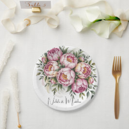 Plato De Papel Arreglo Floral de Peonías Elegantes para Boda