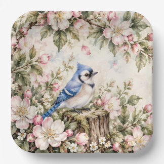 Plato de papel arrendajo azul