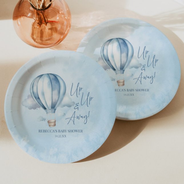 Plato De Papel ¡Arriba y lejos! Baby Shower Blue Hot Air Balloon (Subido por el creador)