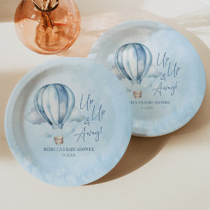 Plato De Papel ¡Arriba y lejos! Baby Shower Blue Hot Air Balloon