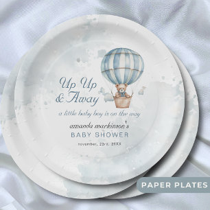 Plato De Papel ¡Arriba y lejos! Teddy Bear Balloon Baby Shower