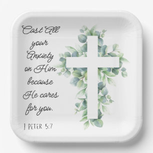 Plato De Papel Arrojar toda tu ansiedad sobre él Eucalyptus Cross