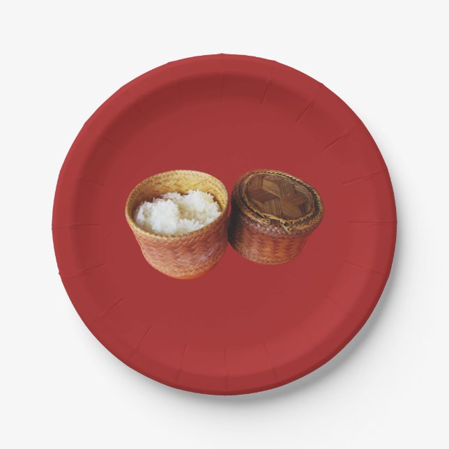 Plato De Papel Arroz pegajoso [Khao Niao] comida tailandesa lao (Anverso)