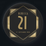 Plato De Papel Art Deco Frame 21st Birthday Name Date<br><div class="desc">Glam Art Deco para tu fiesta de cumpleaños número 21 con este marco dorado decorativo y personaliza fácilmente la tipografía de estilo de los años 20 con tu nombre,  fecha y edad.</div>