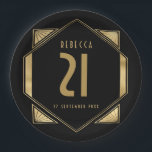 Plato De Papel Art Deco Frame 21st Birthday Name Date<br><div class="desc">Glam Art Deco para tu fiesta de cumpleaños número 21 con este marco dorado decorativo y personaliza fácilmente la tipografía de estilo de los años 20 con tu nombre,  fecha y edad.</div>