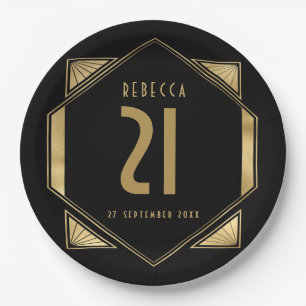 Plato De Papel Art Deco Frame 21st Birthday Name Date