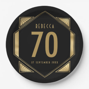 Plato De Papel Art Deco Frame 70th Nacimiento Fecha
