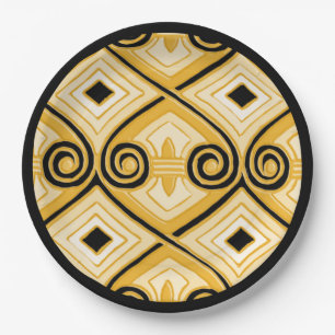 Plato De Papel Art Deco hace Persia (amarillo y negro)
