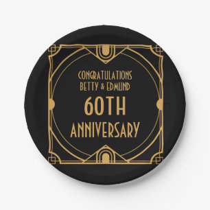 Plato De Papel Art Deco nombra 60 aniversario Boda negro