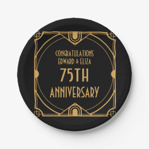 Plato De Papel Art Deco nombra 75° aniversario Boda negro
