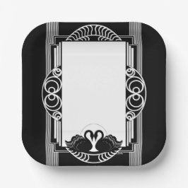 Plato De Papel Art Deco Parisian Black and White Swans