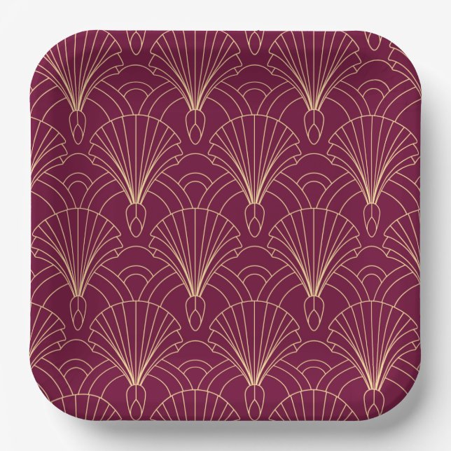 Plato De Papel Art Deco pattern with gold geometric fan motifs  (Anverso)