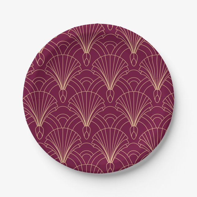 Plato De Papel Art Deco pattern with gold geometric fan motifs  (Anverso)