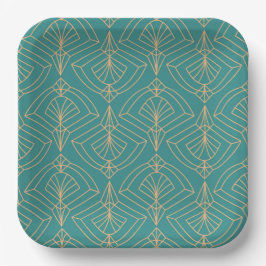 Plato De Papel Art Deco pattern with gold geometric shapes 