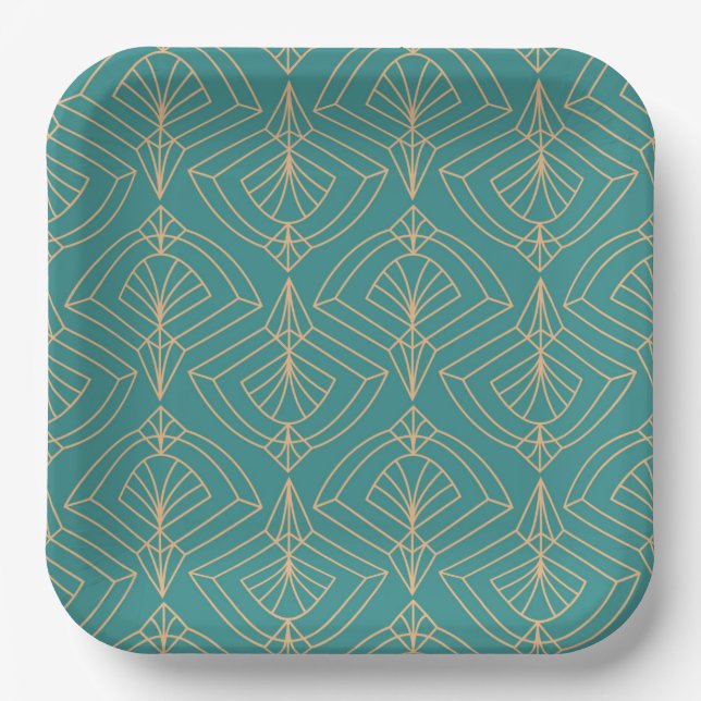 Plato De Papel Art Deco pattern with gold geometric shapes  (Anverso)