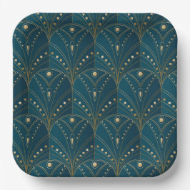 Plato De Papel Art Deco pattern with gold geometric shapes