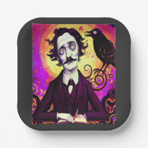 Plato De Papel Art Digital Vintage Edgar Allan Poe Raven