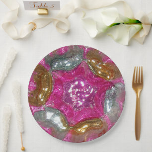 Plato De Papel Art Glass Art Deco Yummy Boda de joyas rosas cena
