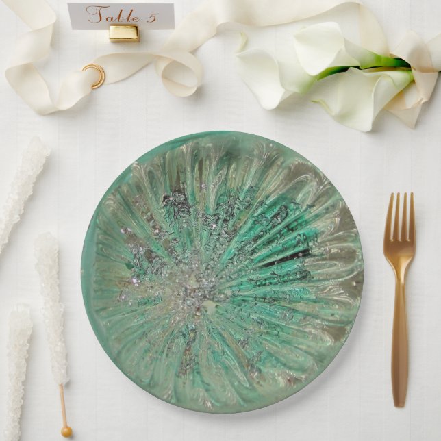 Plato De Papel Art Glass Verde azulada Icy Aqua Jewel Boda Cena (Boda)