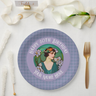 Plato De Papel Art Nouveau 80th / cumpleaños personalizado - tu f