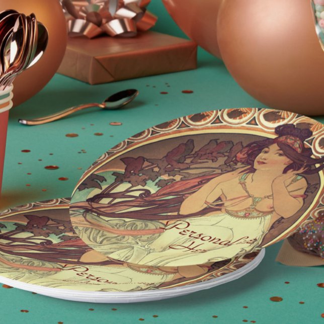 Plato De Papel Art Nouveau Alphonse Mucha elegante mujer cosecha (Subido por el creador)