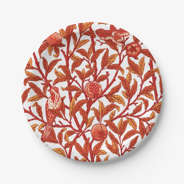 Plato De Papel Art Nouveau Bird & Pomegranate, Naranja mandarín (Anverso)