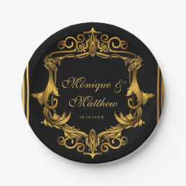Plato De Papel Art Nouveau Black and Gold Royal Boda