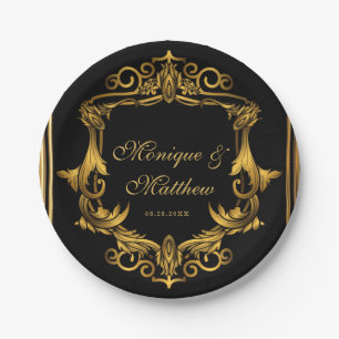 Plato De Papel Art Nouveau Black and Gold Royal Boda