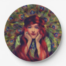 Art Nouveau deco mujeres pavo real plumas elegante