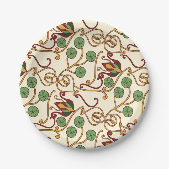 Plato De Papel Art Nouveau-inspired floral design (Anverso)