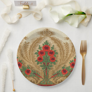 Plato De Papel Art Nouveau Ronda Naranja Floración Flores Hoja de