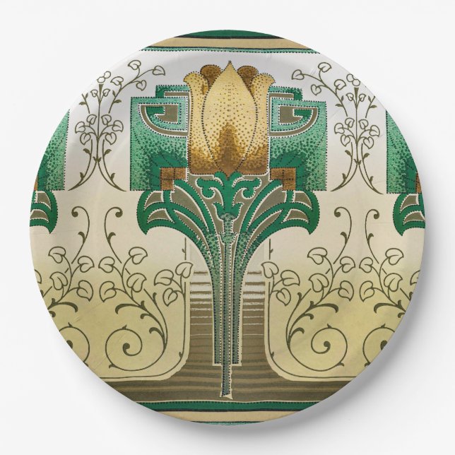 Plato De Papel Art Nouveau Tulip Motif Boda vacaciones de cumplea (Anverso)