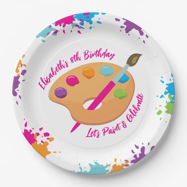 Plato De Papel Art Party Craft Painting Girly Birthday Party (Anverso)
