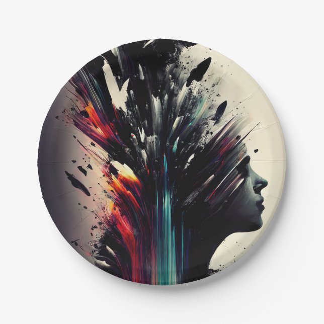 Plato De Papel Arte abstracto de Boho con cara chica (Anverso)