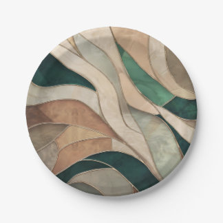 Plato De Papel Arte abstracto de mosaico - Taupe y Esmeralda