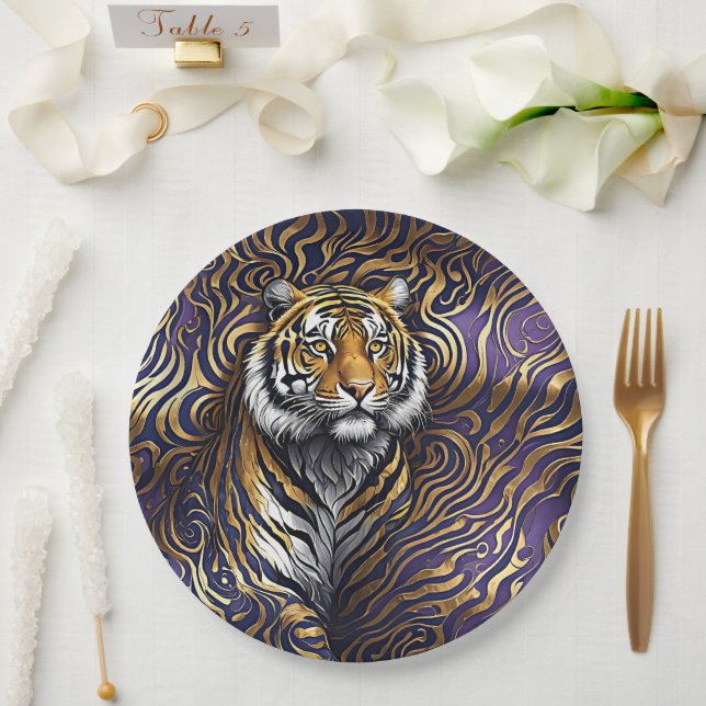 Plato De Papel Arte abstracto de tigre (Boda)