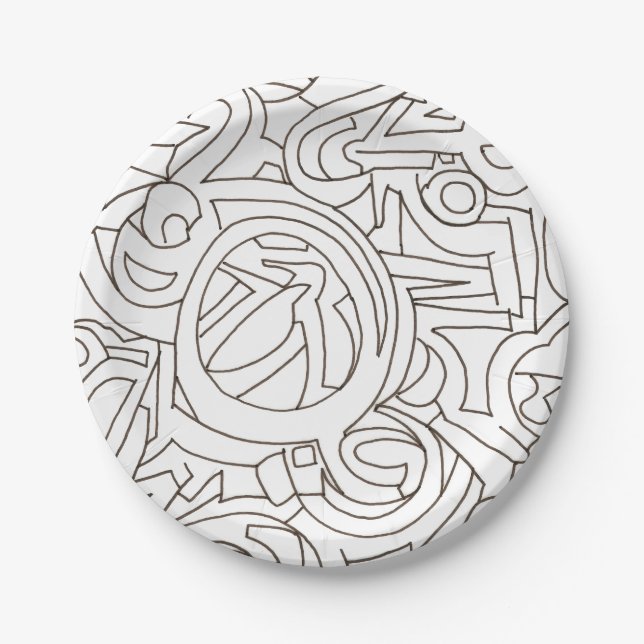 Plato De Papel Arte abstracto laberíntico-negro y blanco (Anverso)