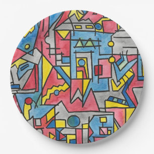 Plato De Papel Arte acuarela geométrico Bauhaus moderno de paisaj