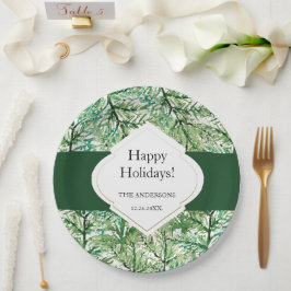 Plato De Papel Arte acuático de árbol de pino verde