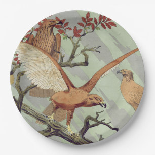 Plato De Papel Arte Antiguo Art Nouveau Águila Verde Salvia Arte 