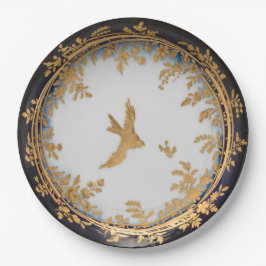 Plato De Papel Arte Antiguo Elegante Pájaro Dorado Golondrina